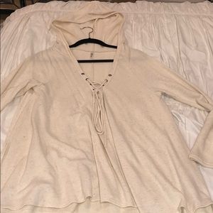 cream long sweater w hoodie